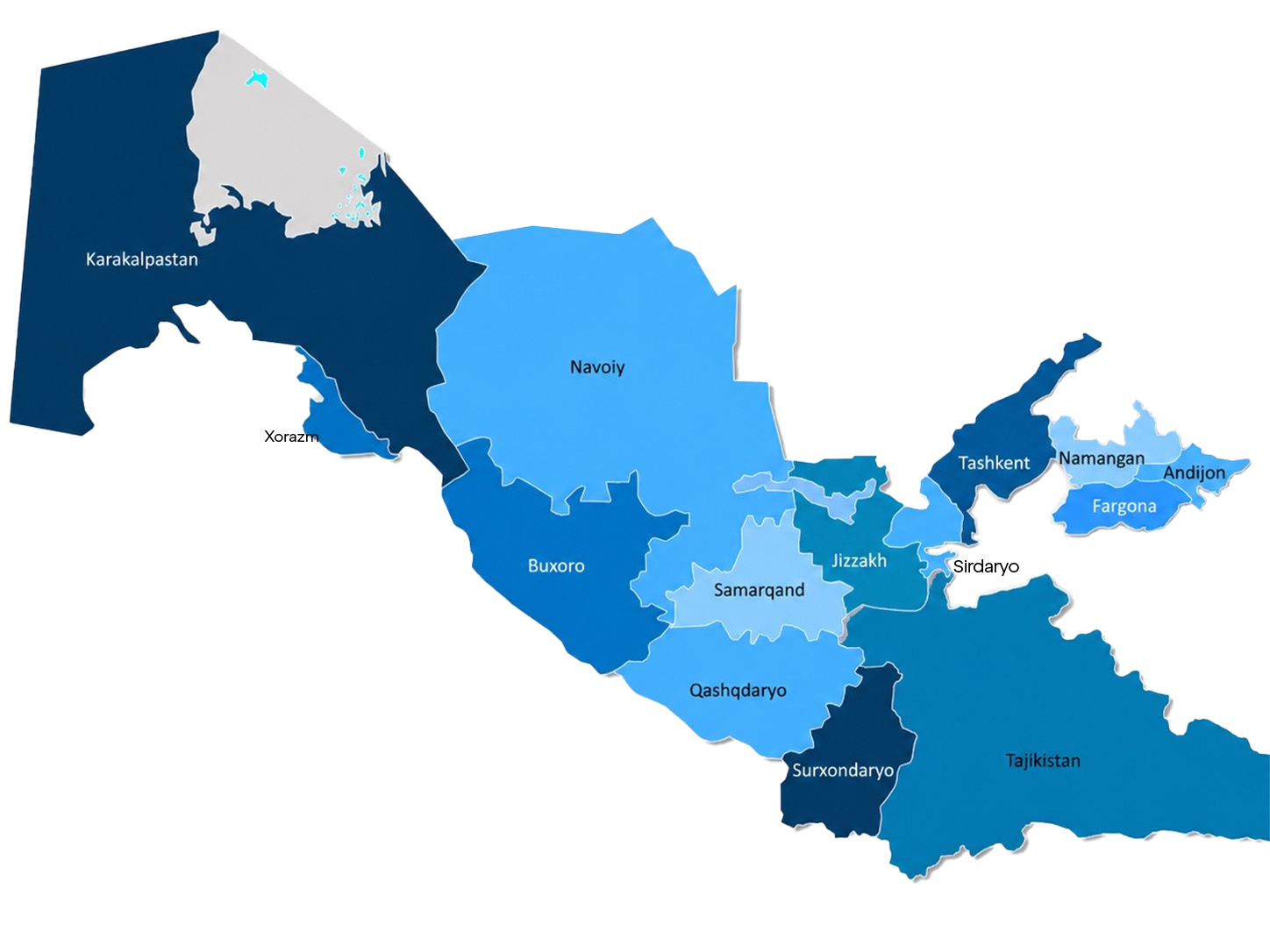 Карта Узбекистана и Таджикистана